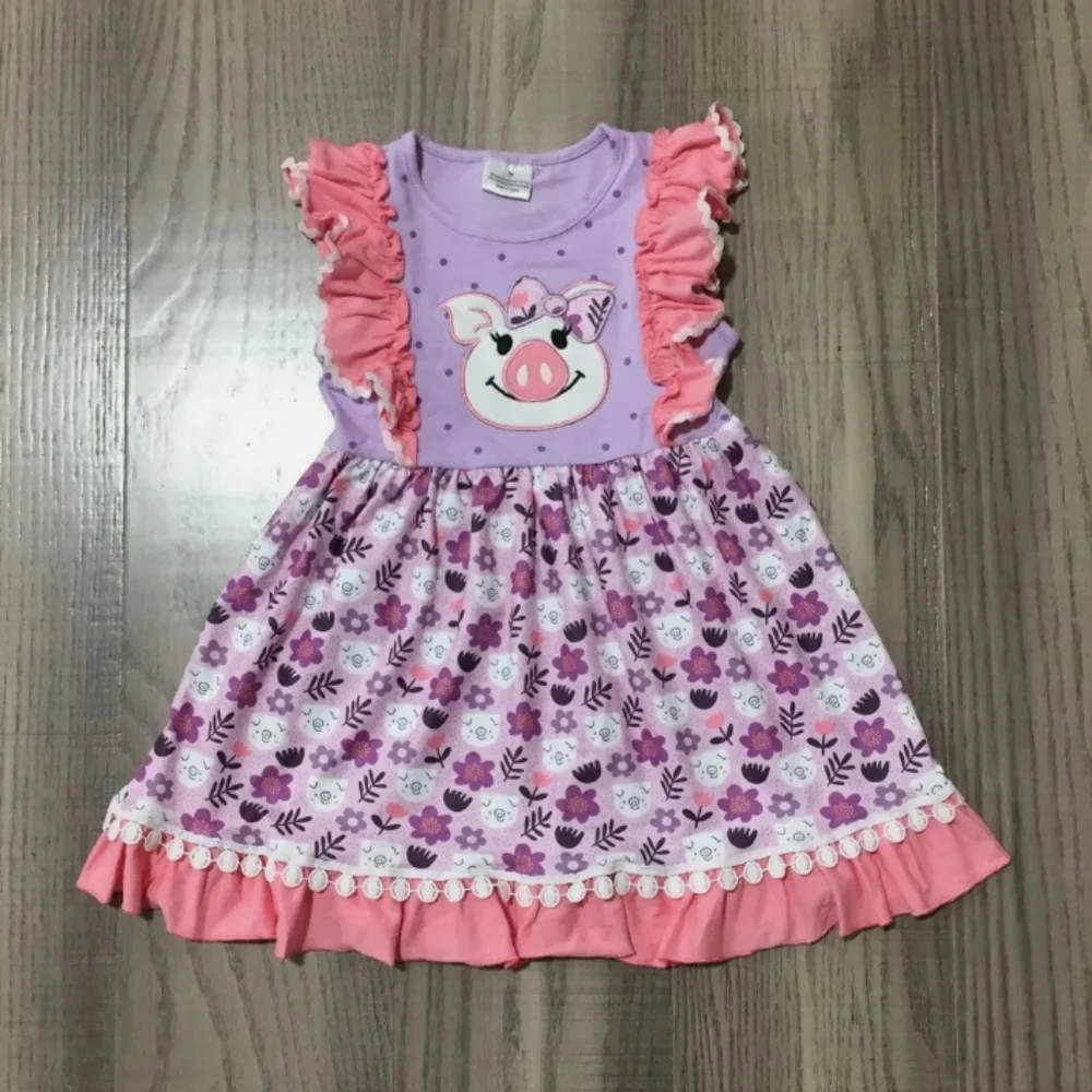 Boutique Farm Pig Floral Sleeveless Ruffle Dress